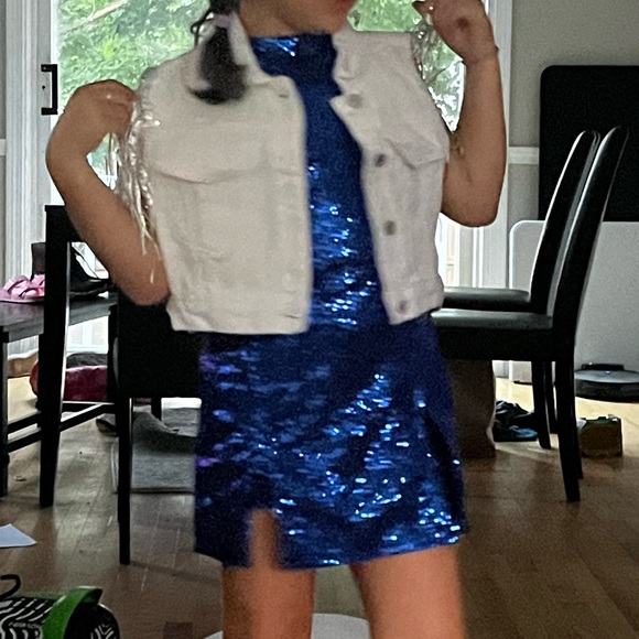 Jean vest jacket fringe silver disco cowgirl bachelorette - Picture 6 of 6